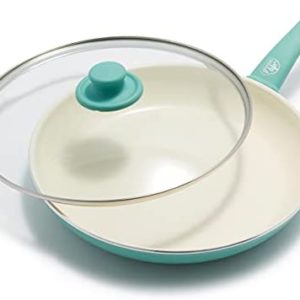 GreenLife Soft Grip Healthy Ceramic Nonstick, 12" Frying Pan Skillet with Lid, PFAS-Free, Dishwasher Safe, Turquoise