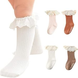 HOUSEYUAN Baby Toddler Ruffle Lace Knee Girls Uniform Long Stockings Infants Cotton Cute Princess Frilly High Dress Socks