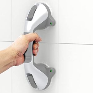 AquaChase 12 inch Suction Shower Grab Bar with Indicators, Tool-Free Installation, Steady Handle for Balance Assist for Bathtub,Toilet, Bathroom, Dual Tone