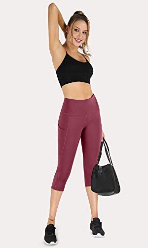 PHISOCKAT Women's Yoga Pants with Pockets, High Waist Tummy Control Leggings, Workout 4 Way Stretch Capri Yoga Leggings - Image 4