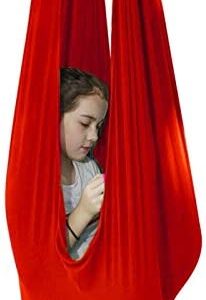 TANGIST Indoor Therapy Swing for Kids and Teens W/More Special Needs Breathable Silk Cuddle Hammock Adjustable Aerial Yoga Children Autism ADHD Aspergers (Color : Red, Size : 100x280cm/39x110in)