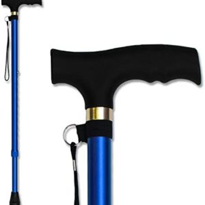 RMS Walking Cane - Adjustable Walking Stick - Lightweight Aluminum Offset Cane with Ergonomic Handle and Wrist Strap - Ideal Daily Living Aid for Limited Mobility (Blue)
