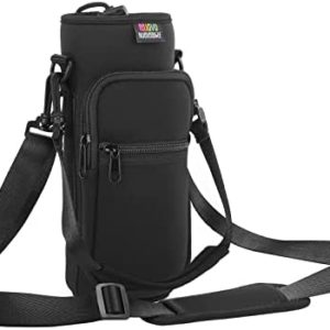 Nuovoware Water Bottle Carrier Bag, Bottle Pouch Holder, Adjustable Shoulder Hand Strap 2 Pocket Sling Neoprene Sleeve Sports Water Bottle Accessories for Men/Women Hiking Travelling Camping, Black