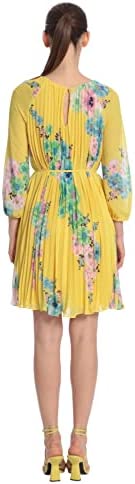 Maggy London Women's Floral Printed Raglan Sleeve Dress with Pleated Trapeze Body and Spaghetti Waist Tie - Image 3
