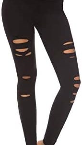 DIBAOLONG Womens High Waist Yoga Pants Cutout Ripped Tummy Control Workout Running Yoga Skinny Leggings Red Deer