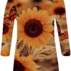 Womens Summer Tops Slim Pullover Blouses Round Neck Casual Landscape Painting Pattern Tunic 3/4 Sleeve Fit Tees - Image 2
