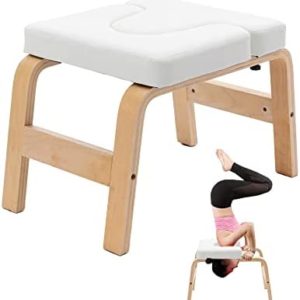 Yoga Headstand Bench,Yoga Inversion Chair,Yoga Inversion Trainer, Wood Frame and PVC Pads,White