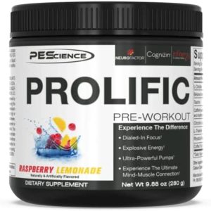 PEScience Prolific Pre Workout, Raspberry Lemonade, 40 Scoop, Energy Supplement with Nitric Oxide