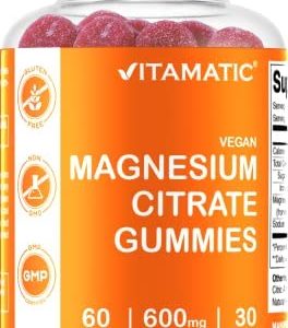 Vitamatic Magnesium Citrate Gummies 600mg per Serving - 60 Vegan Gummies - Promotes Healthy Relaxation, Muscle, Bone, & Energy Support (60 Gummies (Pack of 1))