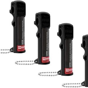 Mace Brand PepperGuard Personal Pepper Spray (4 Pack, Black) – 12’ Powerful Pepper Spray with Police Strength OC Pepper Formula — Includes Keychain, Leaves UV Dye on Skin – Mace Spray Self Defense