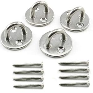 Heyous 4pcs M5 Round Pad Eye Plates Ceiling Wall Mount U Hook Anchor Hanger Stainless Steel Staple Ring Hook Boat Yacht Shade Sail Tie Down Rigging