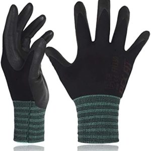DEX FIT Nitrile Work Gloves FN330; Firm Non-Slip Grip; Thin & Lightweight; Durable & Foam Coated; Touchscreen Compatible; 3D-Comfort Fit; Machine Washable, Black M (8) 3 Pairs