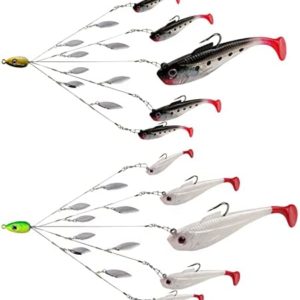 XhuangTech Alabama Rig Baits, 5 Arms Alabama Umbrella Rig with Soft Paddle Tail Swimbaits Bass Lures Jig Head Hook for Pike/ Trout/ Crappie in Freshwater Or Saltwater …
