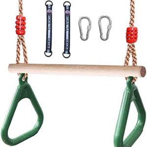 AIIAJJE Trapeze bar for Kids Trapeze Swing bar with Rings& Locking Carabiners for Indoor Jungle Gym Play Set and Outdoor Playground for Swingset ,Ninja line Backyard