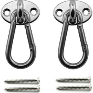 Heyous 2 Set M6 Suspension Ceiling Wall Mount U Hook Anchor Hanger Stainless Steel Heavy Duty Multi Purpose Hammock Swing Ceiling Hook Olivary Base Plate with Snap Hook