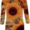 Womens Summer Tops Slim Pullover Blouses Round Neck Casual Landscape Painting Pattern Tunic 3/4 Sleeve Fit Tees - Image 3