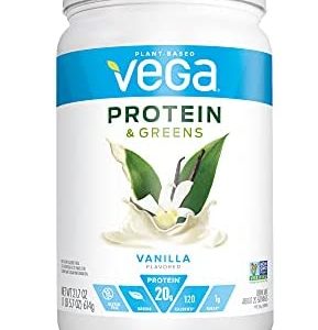 Vega Protein and Greens, Vanilla, Vegan Protein Powder, 20g Plant Based Protein, Low Carb, Keto, Dairy Free, Gluten Free, Non GMO, Pea Protein for Women and Men, 1.4 Pounds (20 Servings)