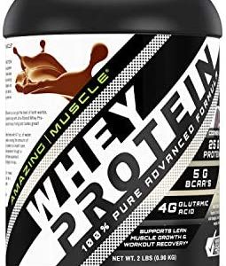 Amazing Muscle 100% Whey Protein Powder *Advanced Formula with Whey Protein Isolate as a Primary Ingredient Along with Ultra Filtered Whey Protein Concentrate (Cookie & Cream, 2 Lb)