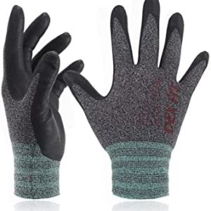 DEX FIT Nitrile Work Gloves FN330; Firm Non-Slip Grip; Thin & Lightweight; Durable & Foam Coated; Touchscreen Compatible; 3D-Comfort Fit; Machine Washable, Black Grey L (9) 12 Pairs