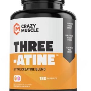 Creatine Monohydrate Capsules by Crazy Muscle - Easy to Swallow - High Absorption - Keto Friendly Three-Atine Blend for Muscle Endurance Growth and Repair - 5g of Creatine per Serving (30 Days)