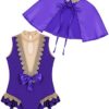 JEEYJOO Girls Ringmaster Showman Trapeze Costume Cosplay Party Fancy Dress Up Leotard with Cape Outfit Set - Image 6
