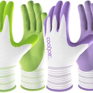 COOLJOB Gardening Gloves for Women and Ladies, 6 Pairs Breathable Rubber Coated Yard Garden Gloves, Outdoor Protective Work Gloves with Grip, Medium Size Fits Most, Lavender Purple & Apple Green