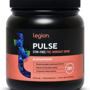 Legion Pulse, Best Caffeine Free Natural Pre Workout Supplement for Women and Men – Powerful Nitric Oxide Booster, Non Stimulant w/Beta Alanine, Citrulline and Alpha GPC, (Caffeine Free Blue Razz)