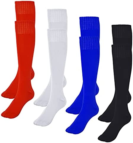 Dxhycc 4 Pairs Knee High Soccer Socks Unisex Sports Tube Socks Team Socks for Soccer, Basketball, Uniform and Everyday Wear