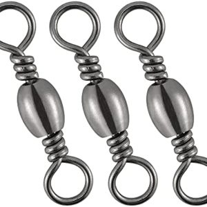 Dr.Fish 50 Pack Fishing Swivels Barrel Swivels Fishing Tackle, Stainless Brass Black Nickel Coating Freshwater Swivels Rolling Saltwater Leaders Line Hook Connector