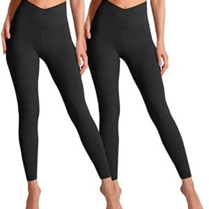 Hmuuo 2 Pack Leggings for Women Cross Waist No See-Through Tummy Control Yoga Pants Workout Running Legging