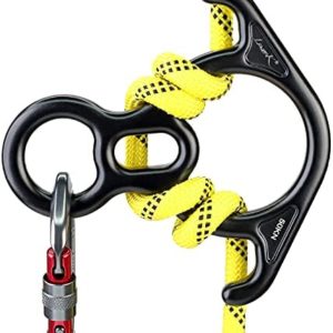 LinsonK Rescue 50KN Figure 8 Descender with 25KN D-Ring Rappel Hook Rock Climbing Belay Device Large Bent-Ear Arborist Equipment Aerial Silks Rig