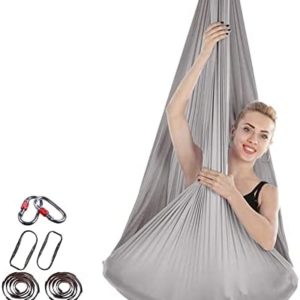 Aerial Hammock，Pilates Flying Swing, Aerial Silks Replacement Fabric for Aerial Dance, Aerial Acrobatics Include Daisy Chain,Carabiner XJJUN (Color : Gray, Size : 5m)