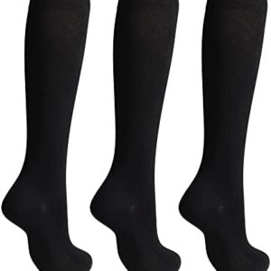 COTTON DAY Women's Soft Combed Cotton Knee High Long Socks Black White Grey Navy 3 Pack