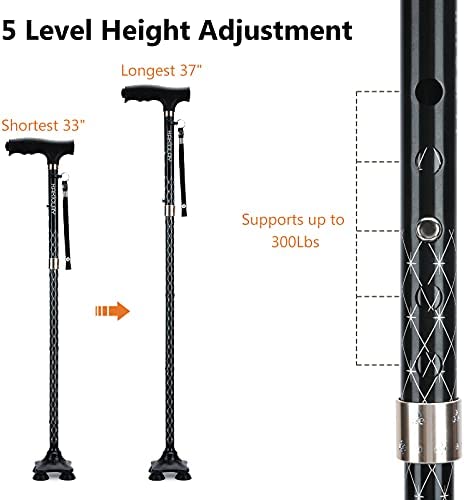 KAKICLAY Folding Walking Cane with LED Light for Men & Women, Foldable Adjustable Lightweight Aluminum Walking Stick Balancing Mobility Aid Cane - Image 3