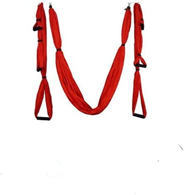 QueenLine Full Set 6 Handles Anti-Gravity Aerial Yoga Ceiling Hammock Flying Swing Trapeze Yoga Inversion Device Home Gym Hanging Belt Red Russian Federation