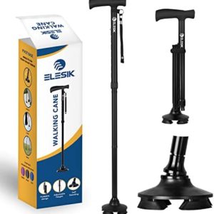 ELESIK Walking Cane for Women & Men - Adjustable Folding Cane with T Handle and Pivot Base Design, Foldable Walking Stick for Seniors with Nylon Strap, Collapsible Cane for Safe Walking