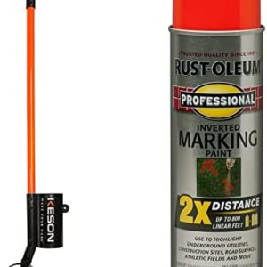 Keson PA35 Paint Marking Wand, Black & Rust-Oleum 266590 Professional 2X Distance Inverted Marking Spray Paint, 15 oz, Fluorescent Red Orange