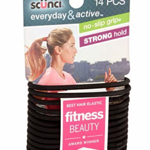 Scunci Black Gel Elastics, No Slip Grip, Strong Hold-Ponytailers (14-pcs)