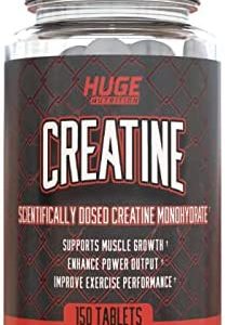 Huge Supplements Creatine Monohydrate Pills, 5000mg of Pure Creatine, Clinically Dosed to Boost Performance, Increase Muscle Strength and Size, 30 Servings