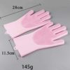 Senbor UOJO Reusable Household Cleaning Gloves and Non-Slip Grip Reusable Unlined Dishwashing Gloves Cleaning Brush (Pink-Brush), Red - Image 2