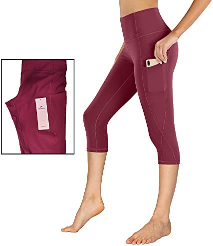 PHISOCKAT Women's Yoga Pants with Pockets, High Waist Tummy Control Leggings, Workout 4 Way Stretch Capri Yoga Leggings - Image 3