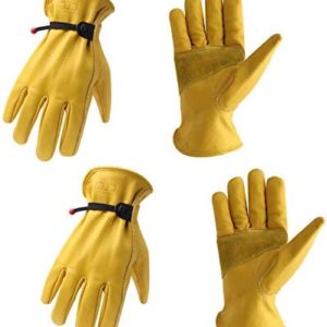 2 Pairs Cowhide Leather Work Gloves with Reinforced Palm for Men & Women, Adjustable Wrist Rigger Glove for Driver, Construction, Yardwork, Gardening (XL, Yellow)
