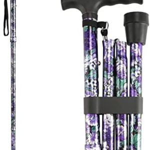 LIXIANG Walking Cane, 5-Level Folding Walking Cane for Men Women Lightweight Adjustable Portable Hand Walking Stick - Balancing Mobility Aid - Sleek Comfortable T Handles (APurple Floral Printing)