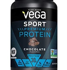 Vega Sport Premium Protein Powder, Chocolate, Vegan, 30g Plant Based Protein, 5g BCAAs, Low Carb, Keto, Dairy Free, Gluten Free, Non GMO, Pea Protein for Women and Men, 1.8 Pounds (19 Servings)