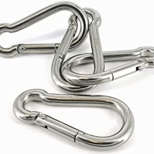 Marine Grade 316 Marked Stainless Steel Carabiner Clips, Heavy Duty Spring Snap Hooks for Gym, and Outdoor Activities