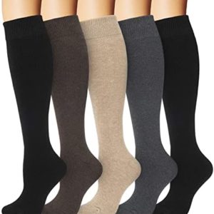 Warm Winter Knee High Socks for Women Boot Black Long Thick Socks Support For Hiking,Work (5 Pairs)