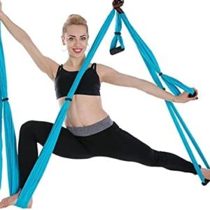 QueenLine Full Set 6 Handles Anti-Gravity Aerial Yoga Ceiling Hammock Flying Swing Trapeze Yoga Inversion Device Home Gym Hanging Belt Sky Blue Russian Federation
