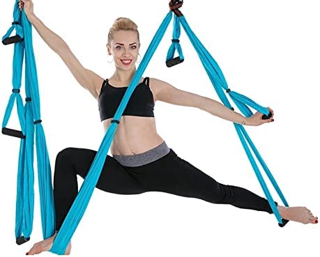 QueenLine Full Set 6 Handles Anti-Gravity Aerial Yoga Ceiling Hammock Flying Swing Trapeze Yoga Inversion Device Home Gym Hanging Belt Sky Blue Russian Federation