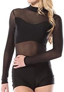 Alexandra Collection Womens Long Sleeve Mesh Open Back Dance Costume Biketard