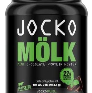 Jocko Mölk Protein Powder (Mint Chocolate) - Keto, Probiotics, Grass Fed Whey, Digestive Enzymes, Amino Acids, Sugar Free Monk Fruit Blend - Supports Muscle Recovery and Growth - 31 Servings